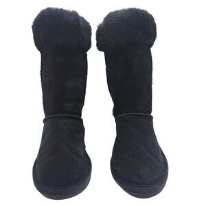 Bearpaw Black Suede Fur Lined Winter Boots Womens Size 6 Warm & Stylish